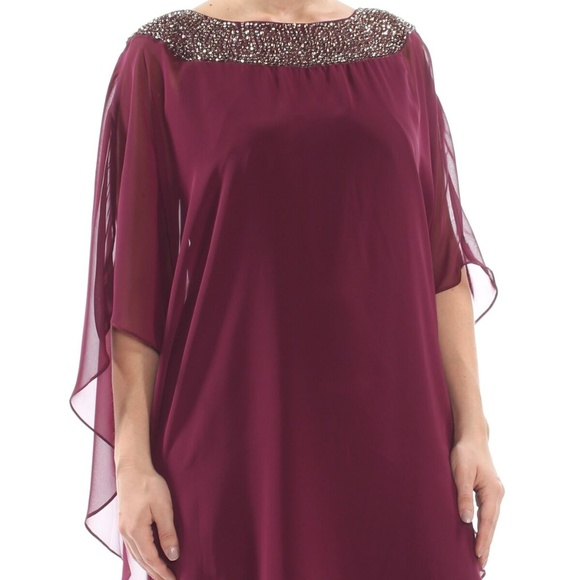 Xscape Chiffon Beaded Women's Plus Shift Dress Pur - Picture 1 of 4